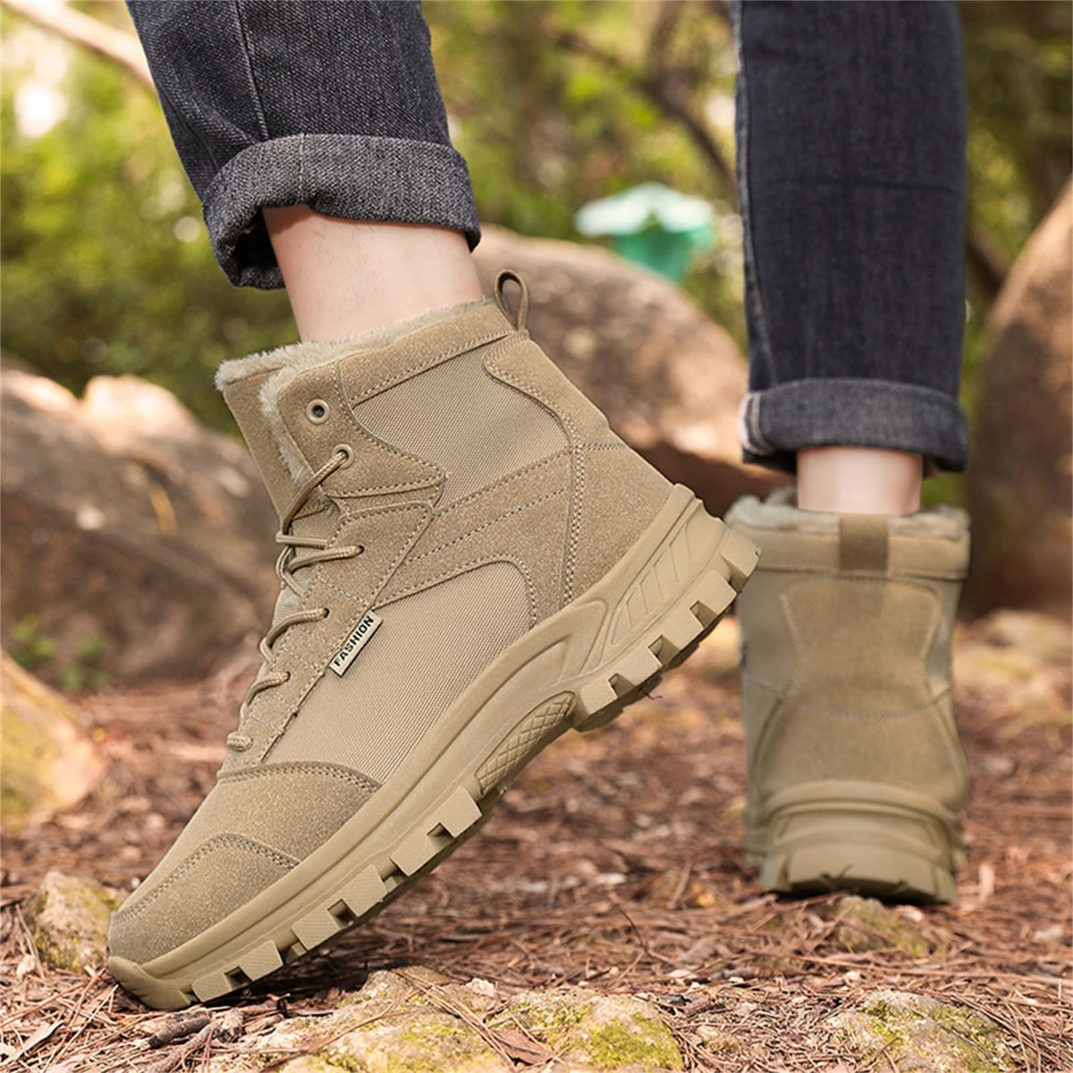 Mid Top Fur Lined Suede Leather Waterproof Military Tactical Boots Q81282