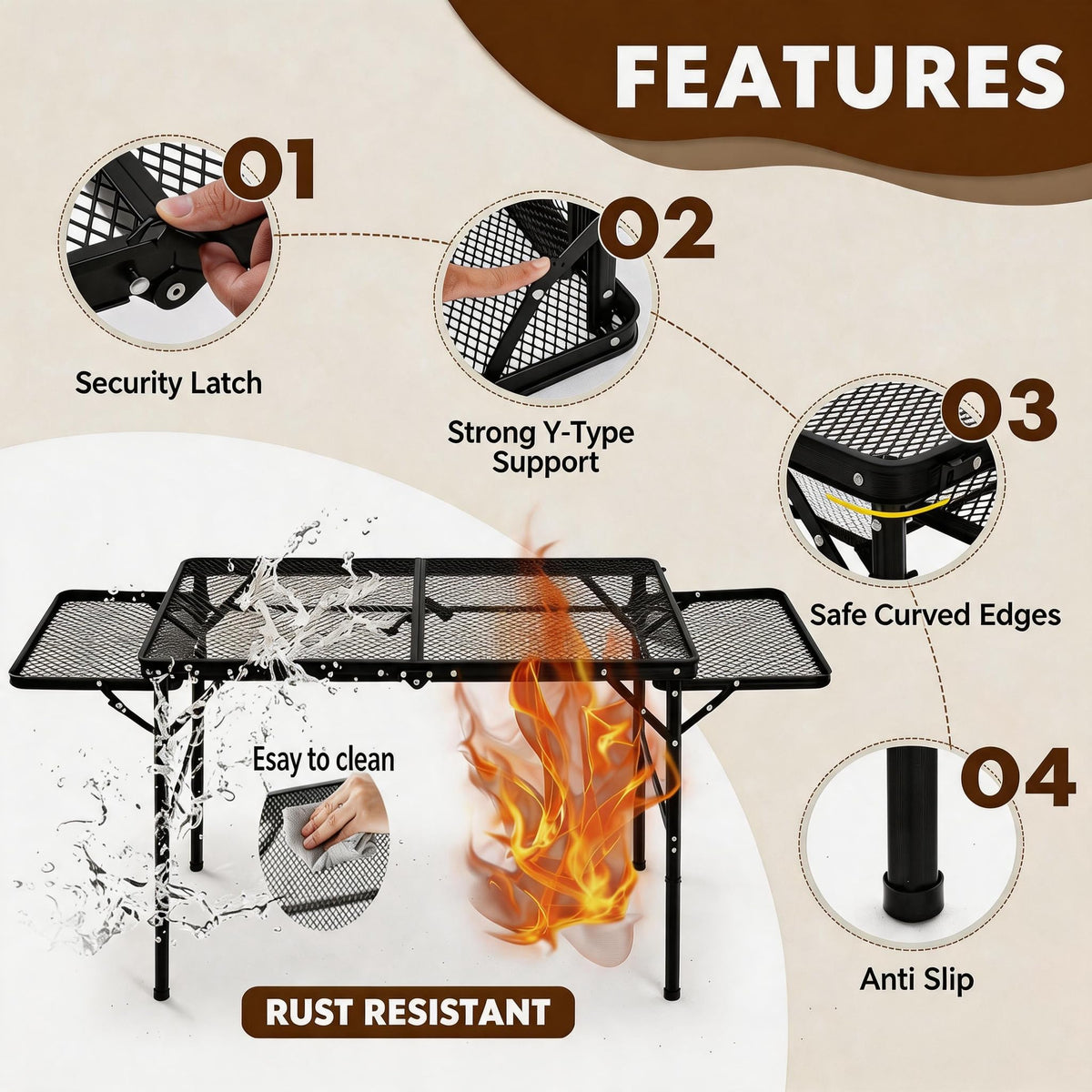 Folding Camping Table with 2 Wing Panels Q818