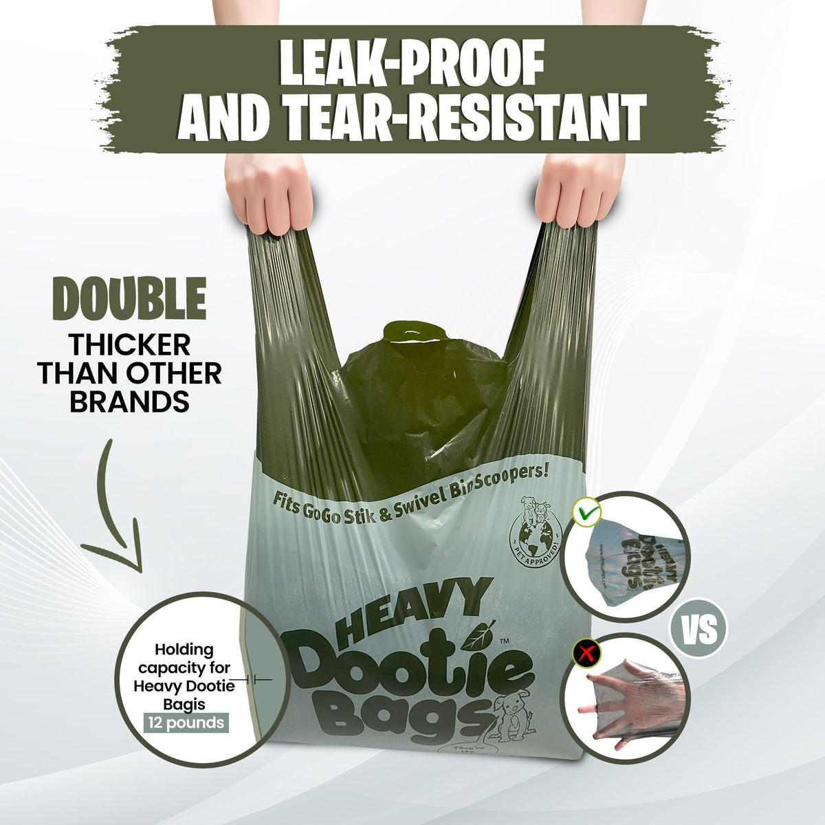 Heavy Duty Bags with EZ Tie Handles, Cornstarch, Leakproof A866