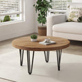 Rustic Wood Round Coffee Table with Metal Legs W29635