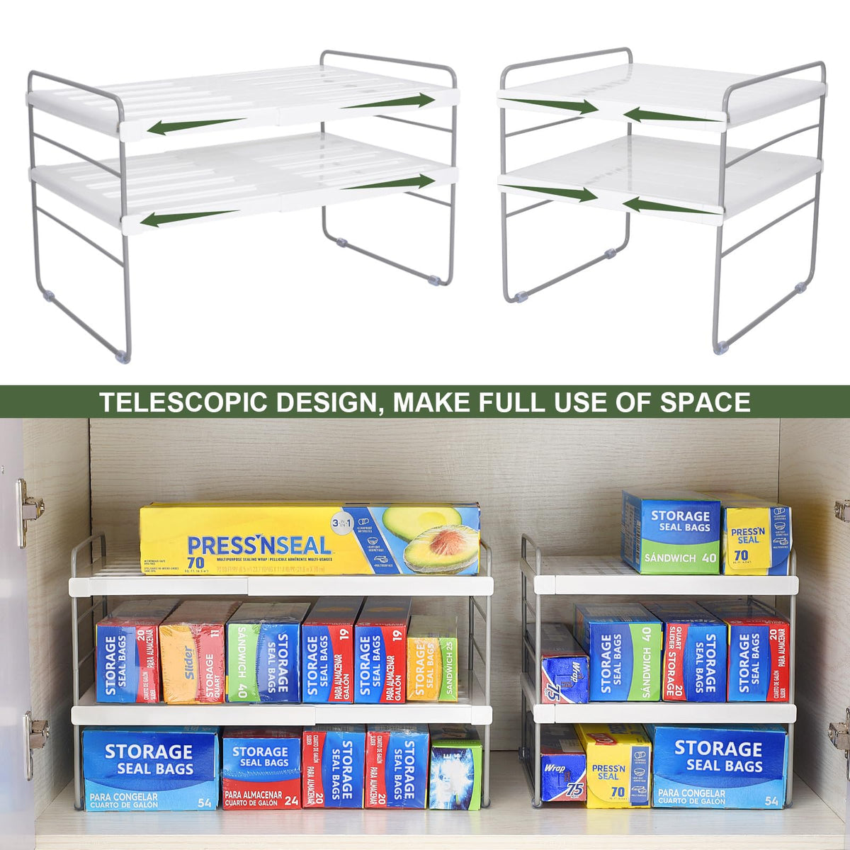 Expandable Adjustable Kitchen Wrap Box Organizer Rack A3227