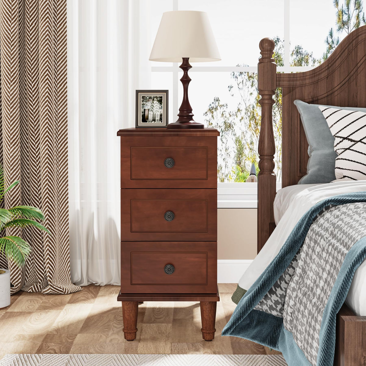 Fully Assembled Set of 2 Narrow 3 Drawer Brown End Table A395348