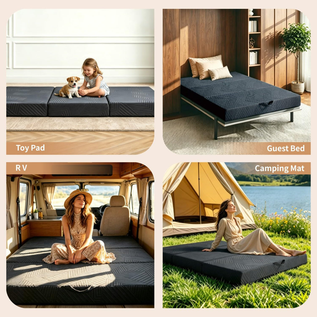 6 Inch Queen Tri-fold Memory Foam Mattress with Storage Bag Q3435