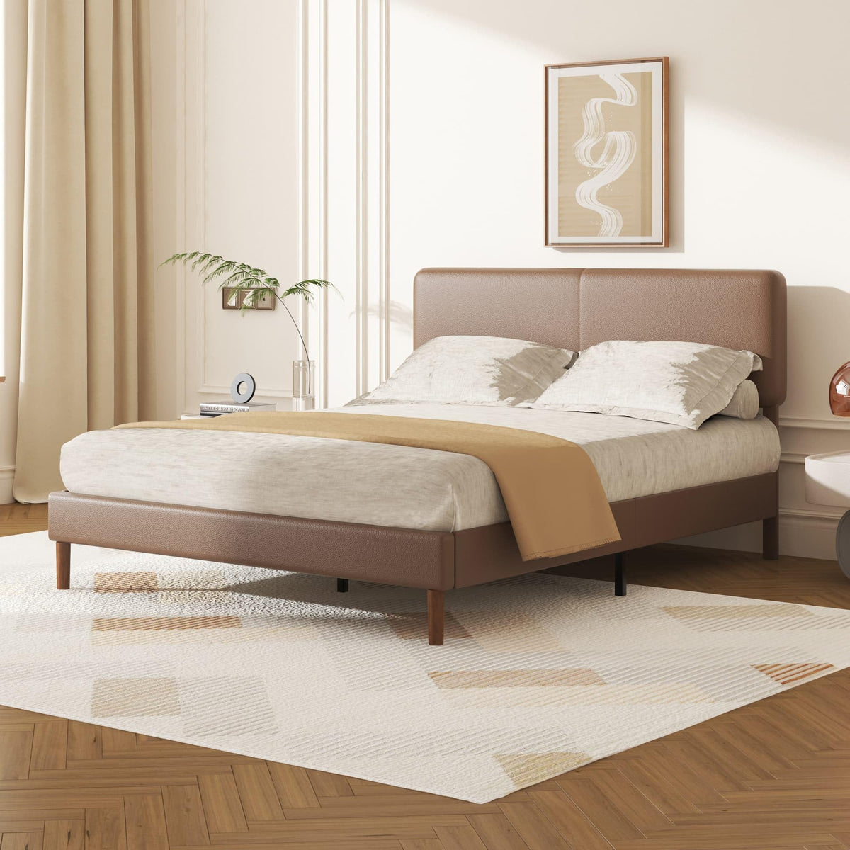 Minimalist Leather Bed Frame with Adjustable Headboard D808