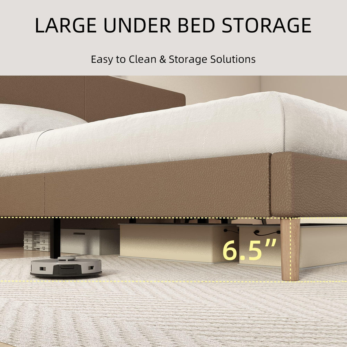 Minimalist Leather Bed Frame with Adjustable Headboard D808
