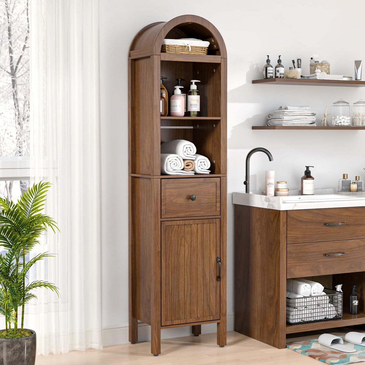 64" Tall Bathroom Storage Cabinet with Adjustable Shelves L372677
