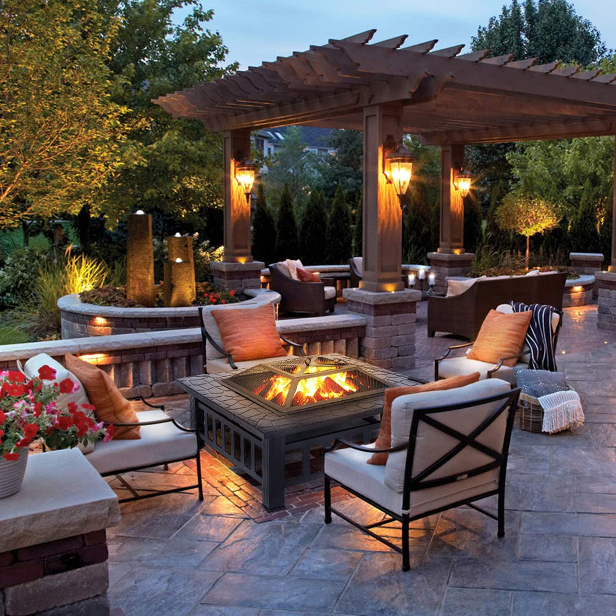 32'' Wood Burning Steel Fire Pit with Spark Screen N930