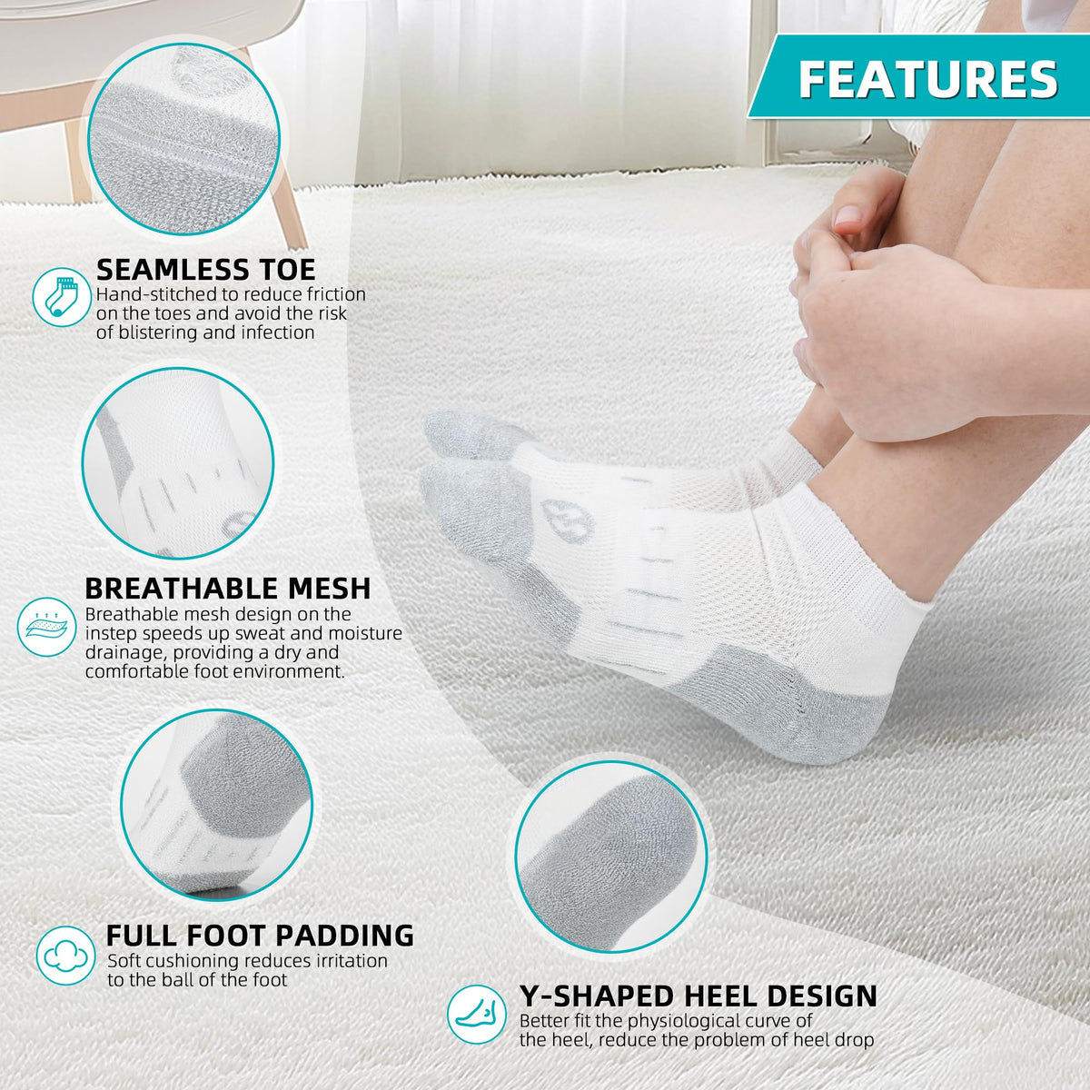 Diabetic Socks for Men, 10 Pairs Ankle & Low Cut Size 9-15 H766
