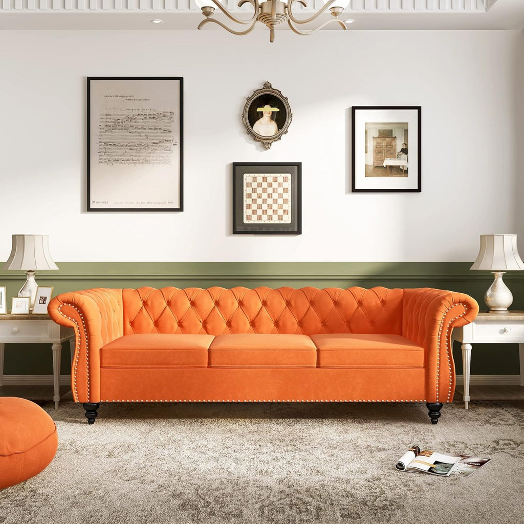 Orange Velvet 3 Seat Sofa O789971