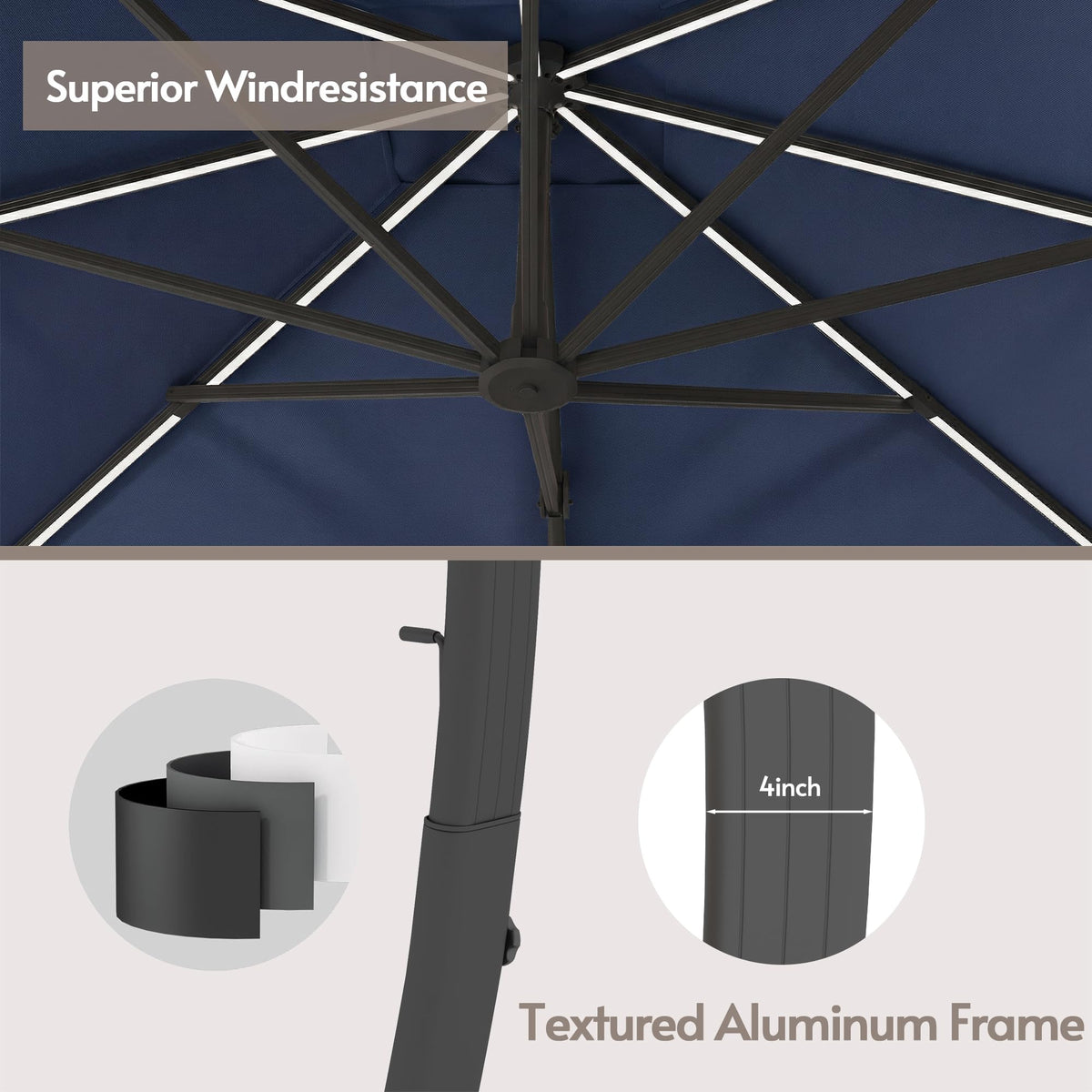 11x11ft Solar Powered Led Cantilever Umbrella with Base O892927