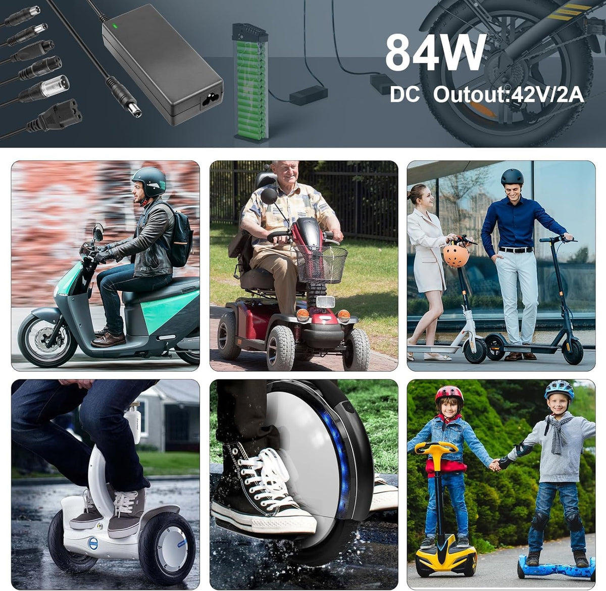 42V 2A Electric Scooter Charger with 7 Plugs K578