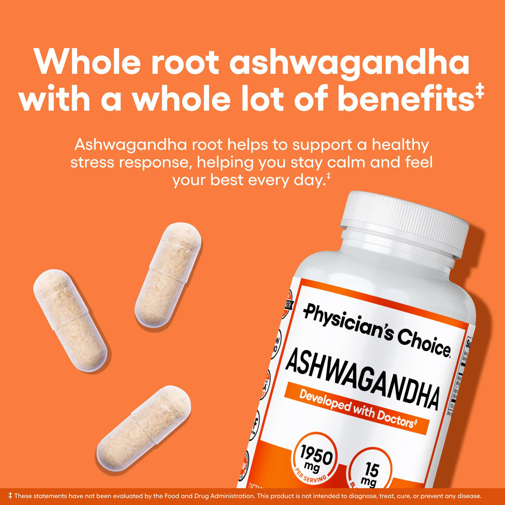 Organic Ashwagandha Root Powder 1950mg 90 Veggie Capsules G39638