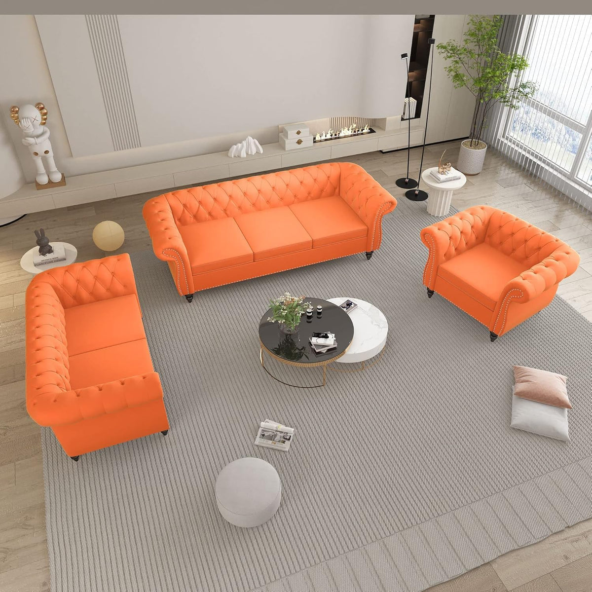 Orange Velvet 3 Seat Sofa O789971