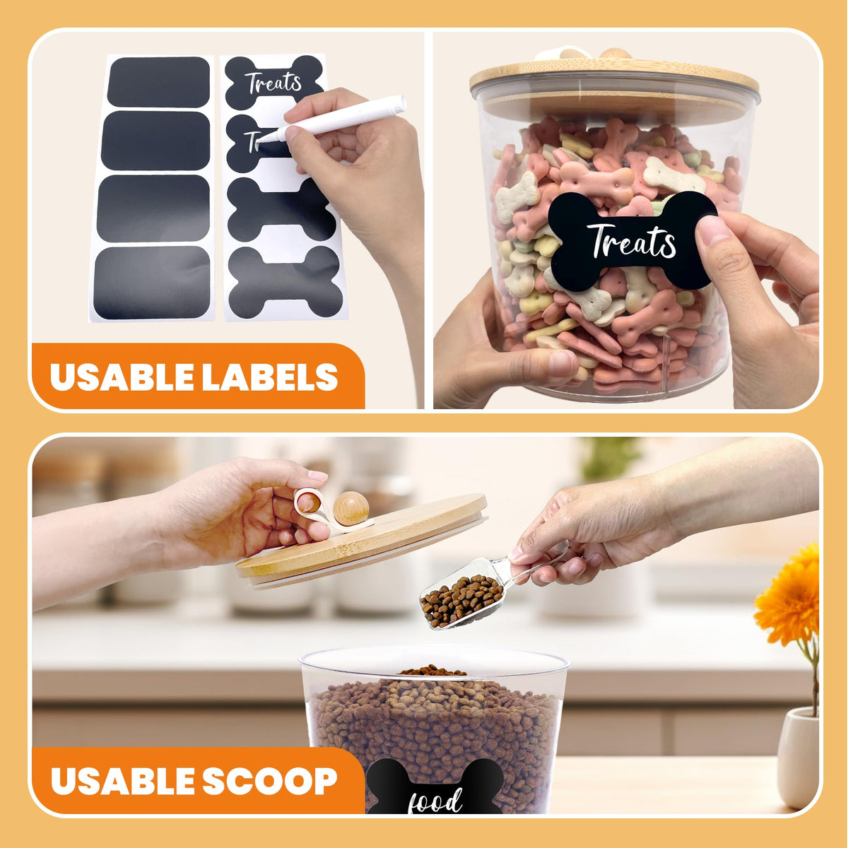 3 Pack Airtight Dog Food Storage Container with Bamboo Lids D83991