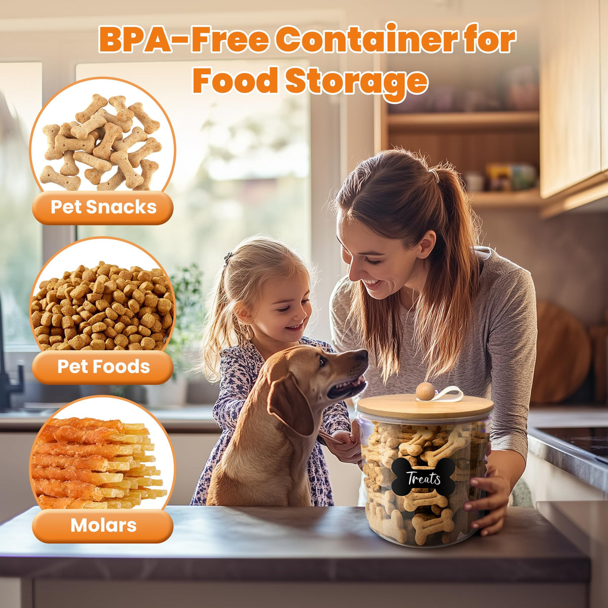3 Pack Airtight Dog Food Storage Container with Bamboo Lids D83991