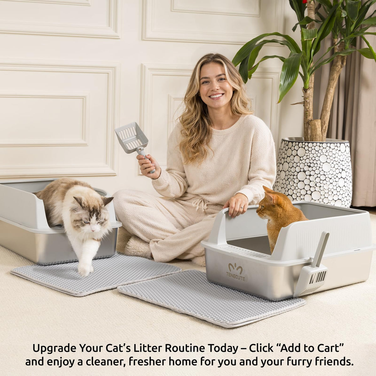 XL Stainless Steel Cat Litter Box with High Sides K56800