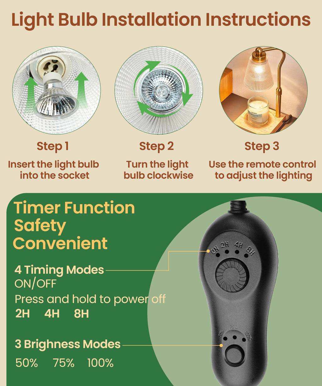 Height Adjustable Candle Warmer Lamp with Timer, 3 Dimmable I272079