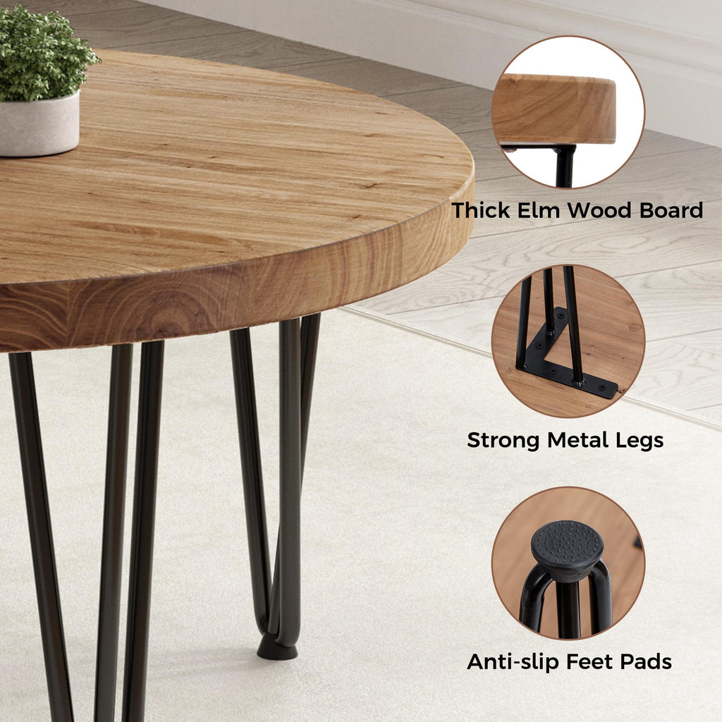 Rustic Wood Round Coffee Table with Metal Legs W29635
