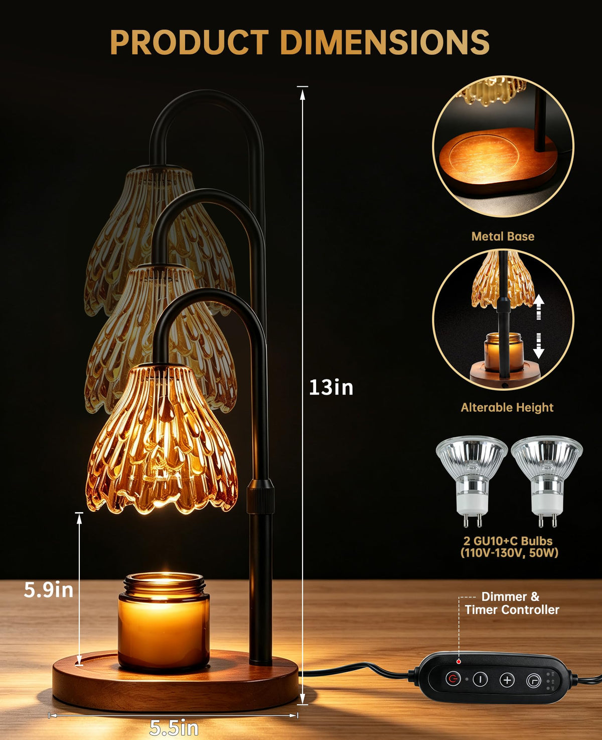 Glass Candle Warmer Lamp with Timer & Dimmer J544