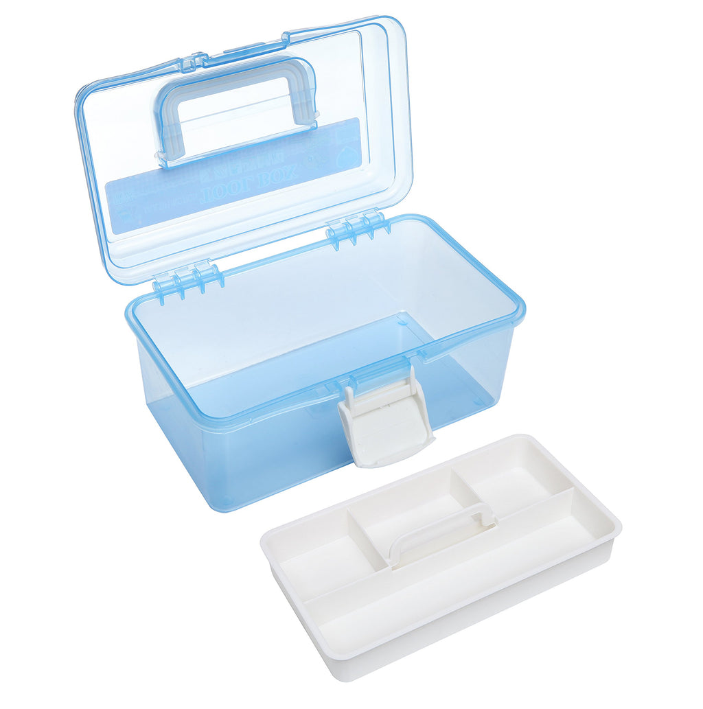 10 Inch Blue Plastic Storage Box with Removable Tray G41655