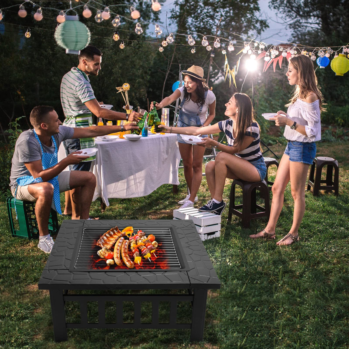 32” Metal Square Wood Burning Fire Pit T12392