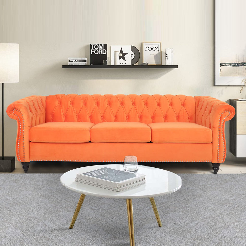 Orange Velvet 3 Seat Sofa O789971