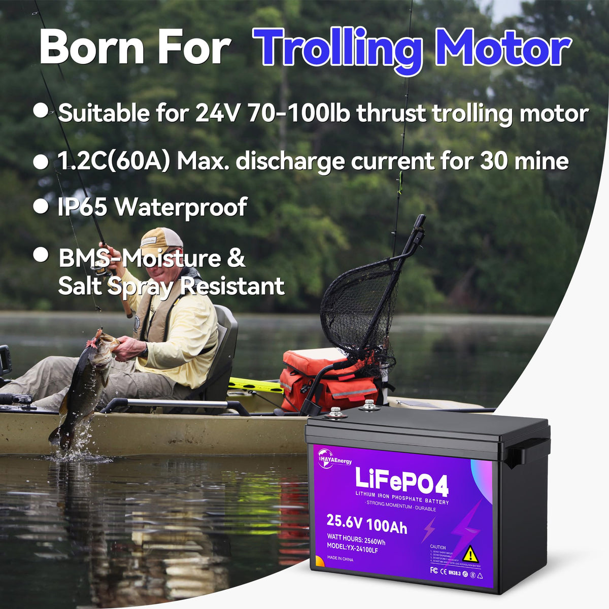 24v 100ah LiFePO4 Lithium Battery with 100A BMS O97434