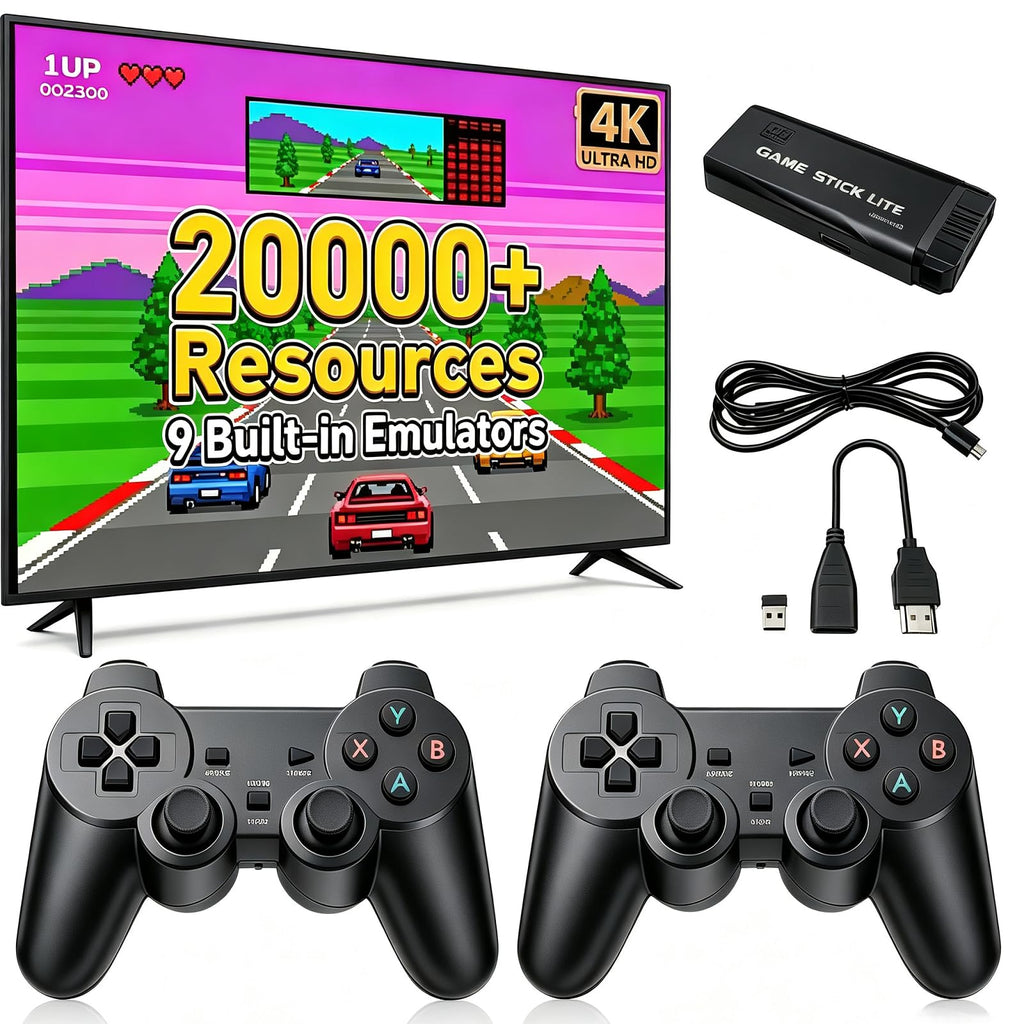 Black 4K Retro Gaming Console with 2.4G Wireless Controllers L16285