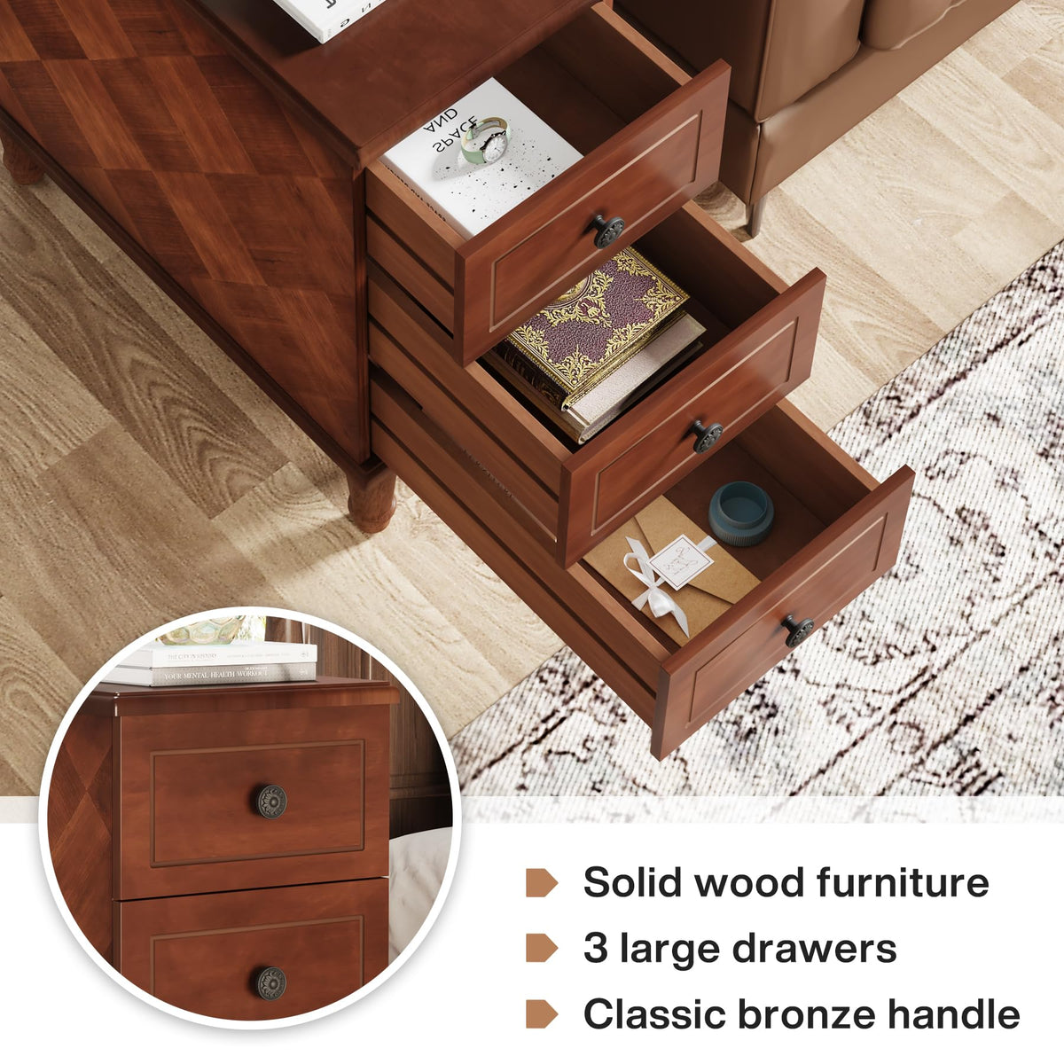 Fully Assembled Set of 2 Narrow 3 Drawer Brown End Table A395348