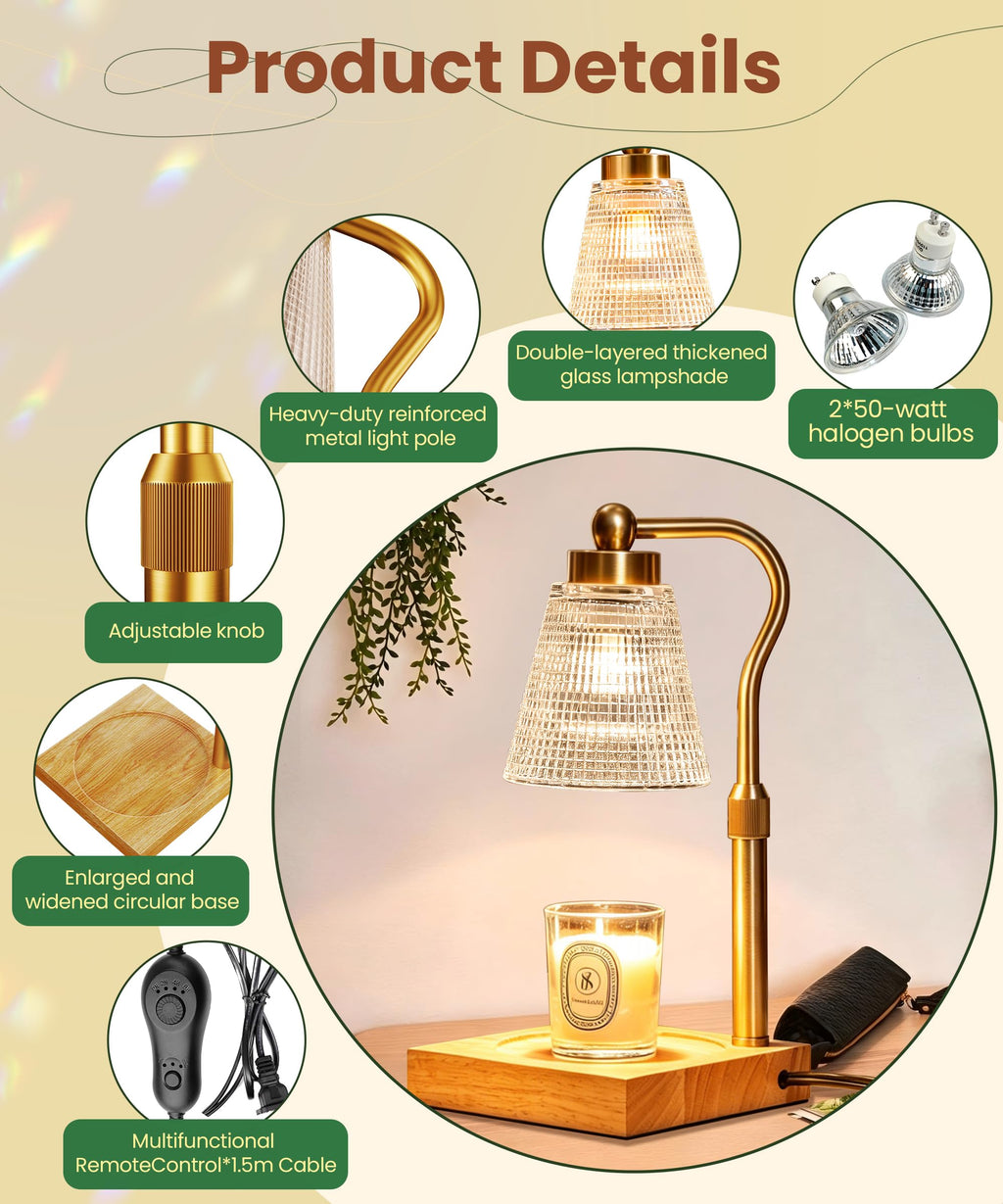 Height Adjustable Candle Warmer Lamp with Timer, 3 Dimmable I272079