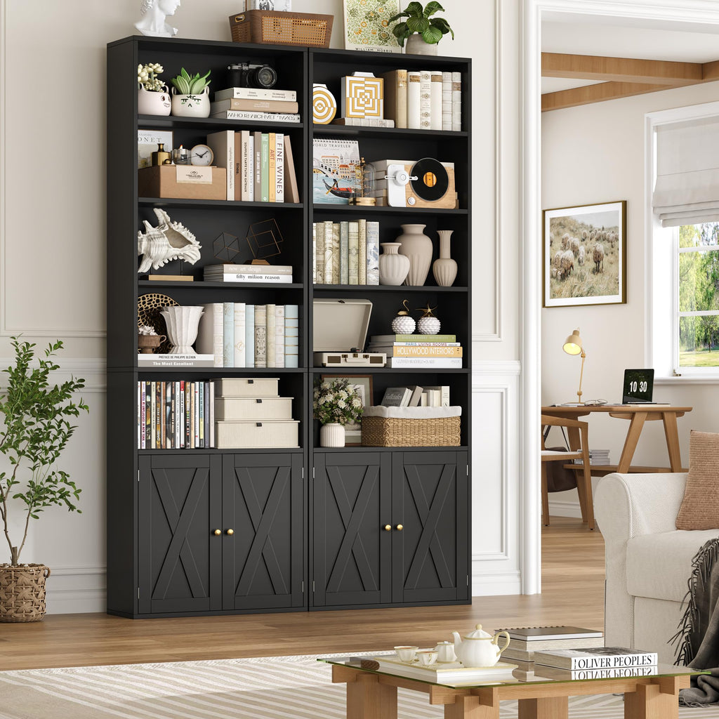 82" Tall Black Bookcase with Doors X830759