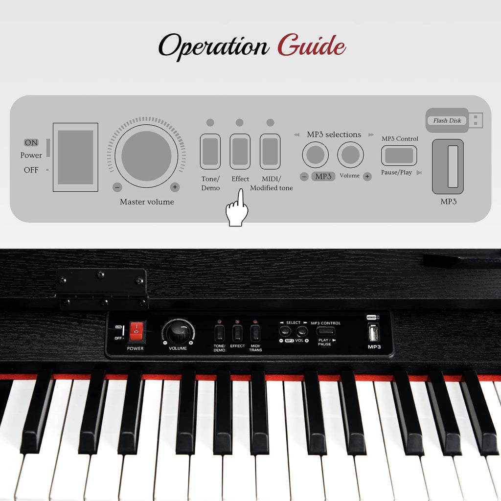 88 Keys Weighted Hammer Action Digital Piano with Stand, Pedals and Black F6504