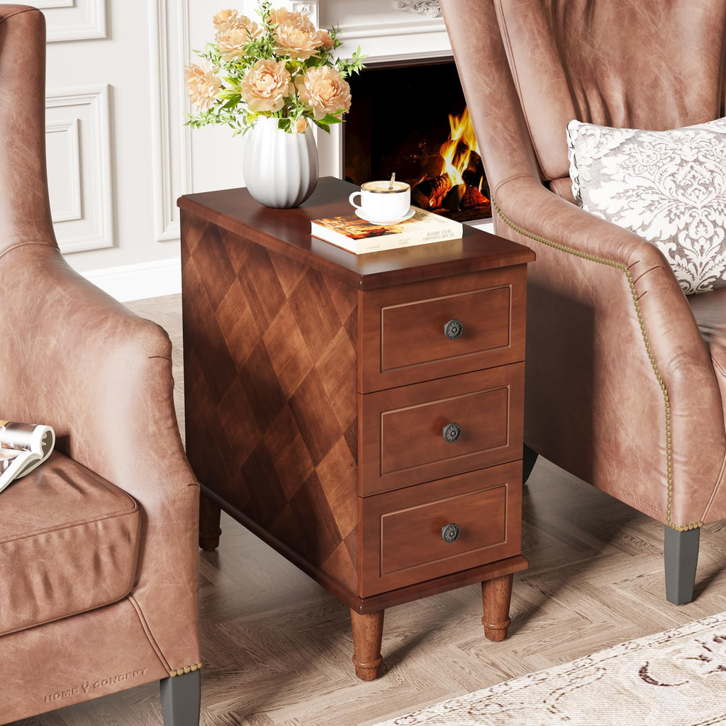 Fully Assembled Set of 2 Narrow 3 Drawer Brown End Table A395348