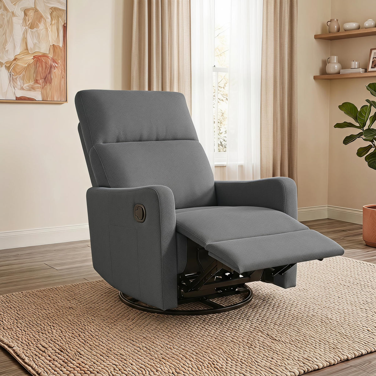 Dark Gray Swivel Rocker Recliner Chair C6452