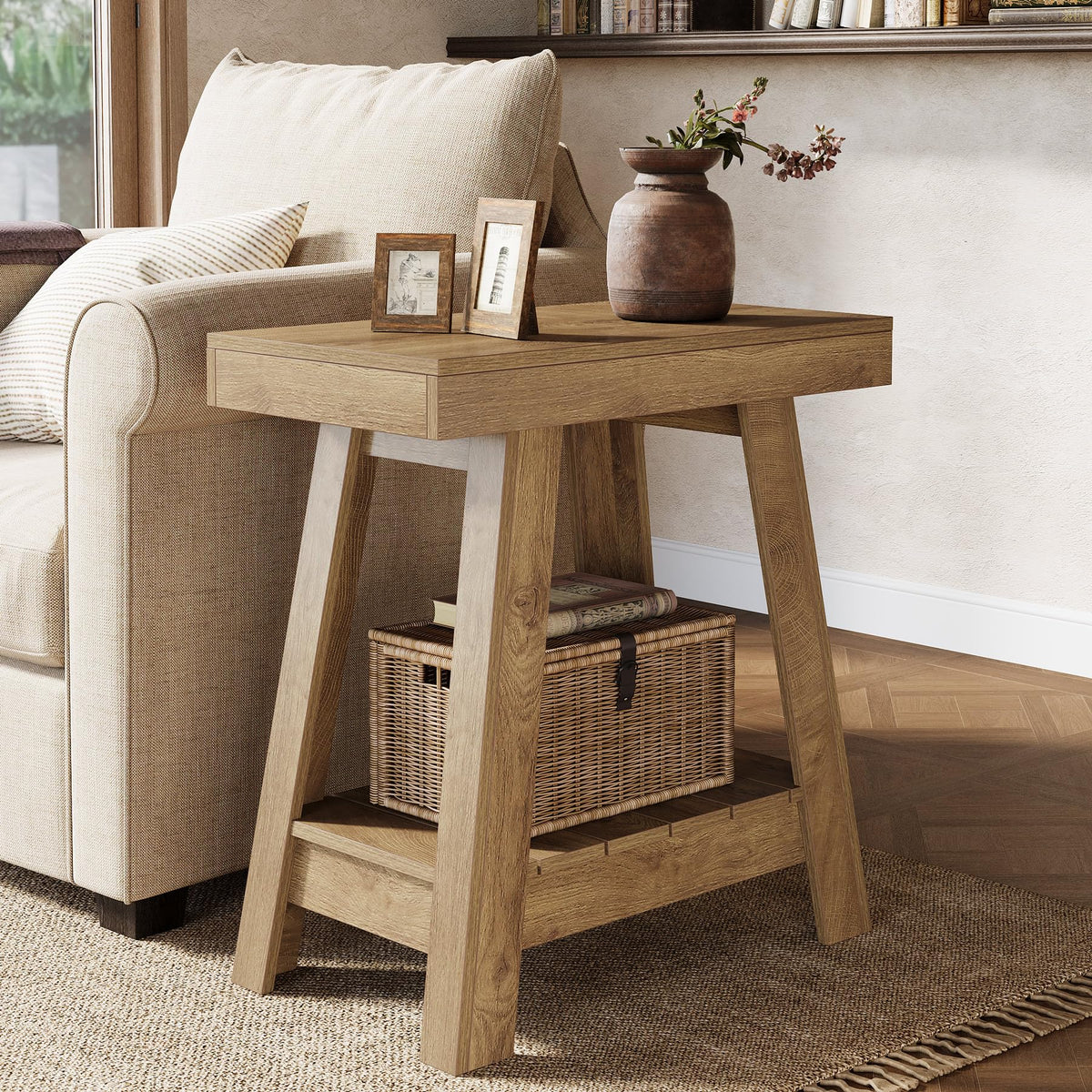 2-Tier Wooden End Table with Storage J6975