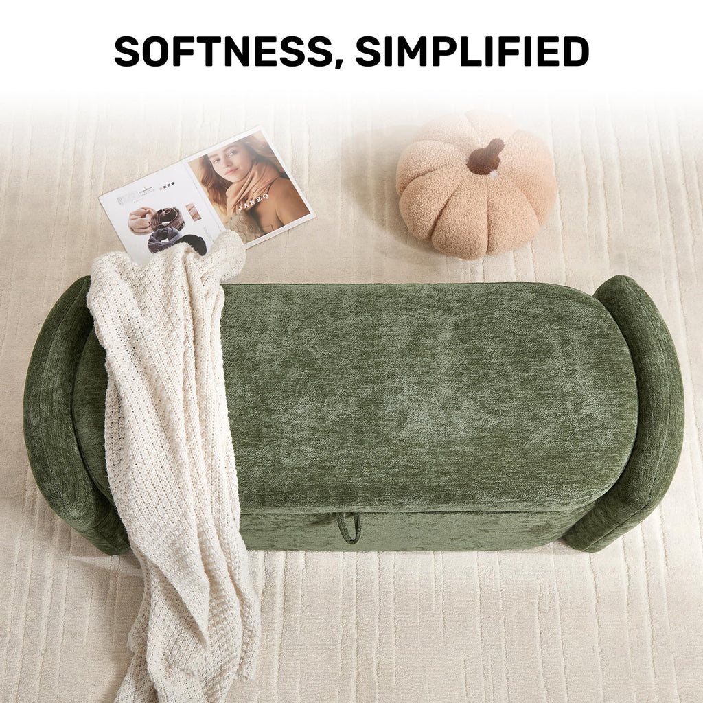 Green Chenille Upholstered Storage Ottoman Bench D664058