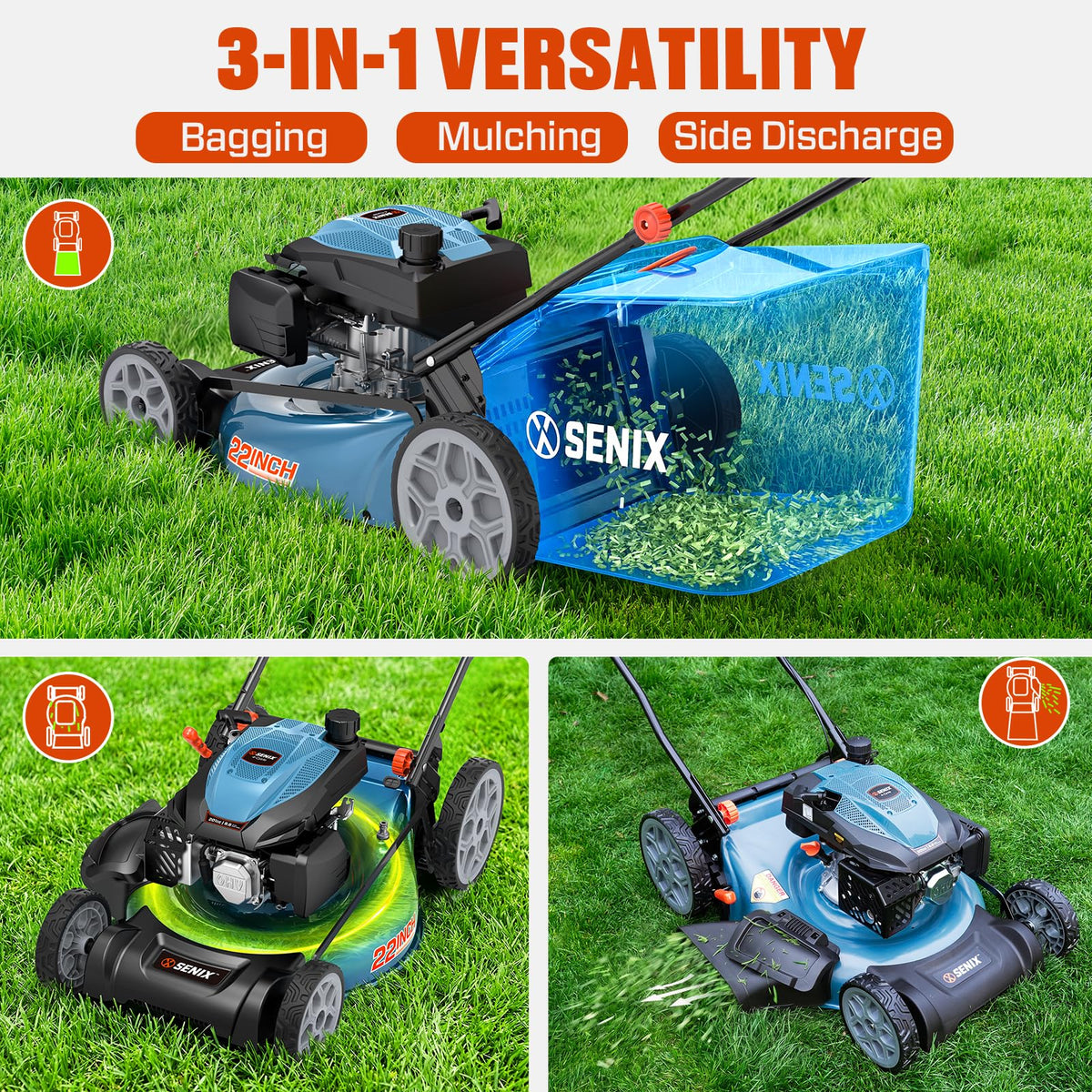 22" 3-in-1 Self Propelled Gas Lawn Mower Z6894