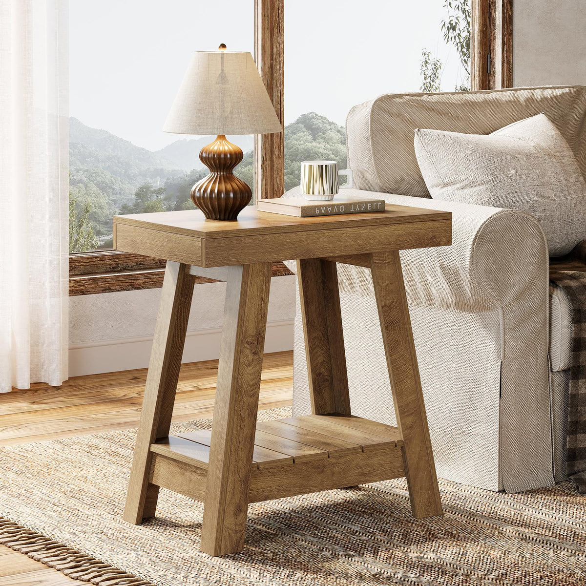 2-Tier Wooden End Table with Storage J6975
