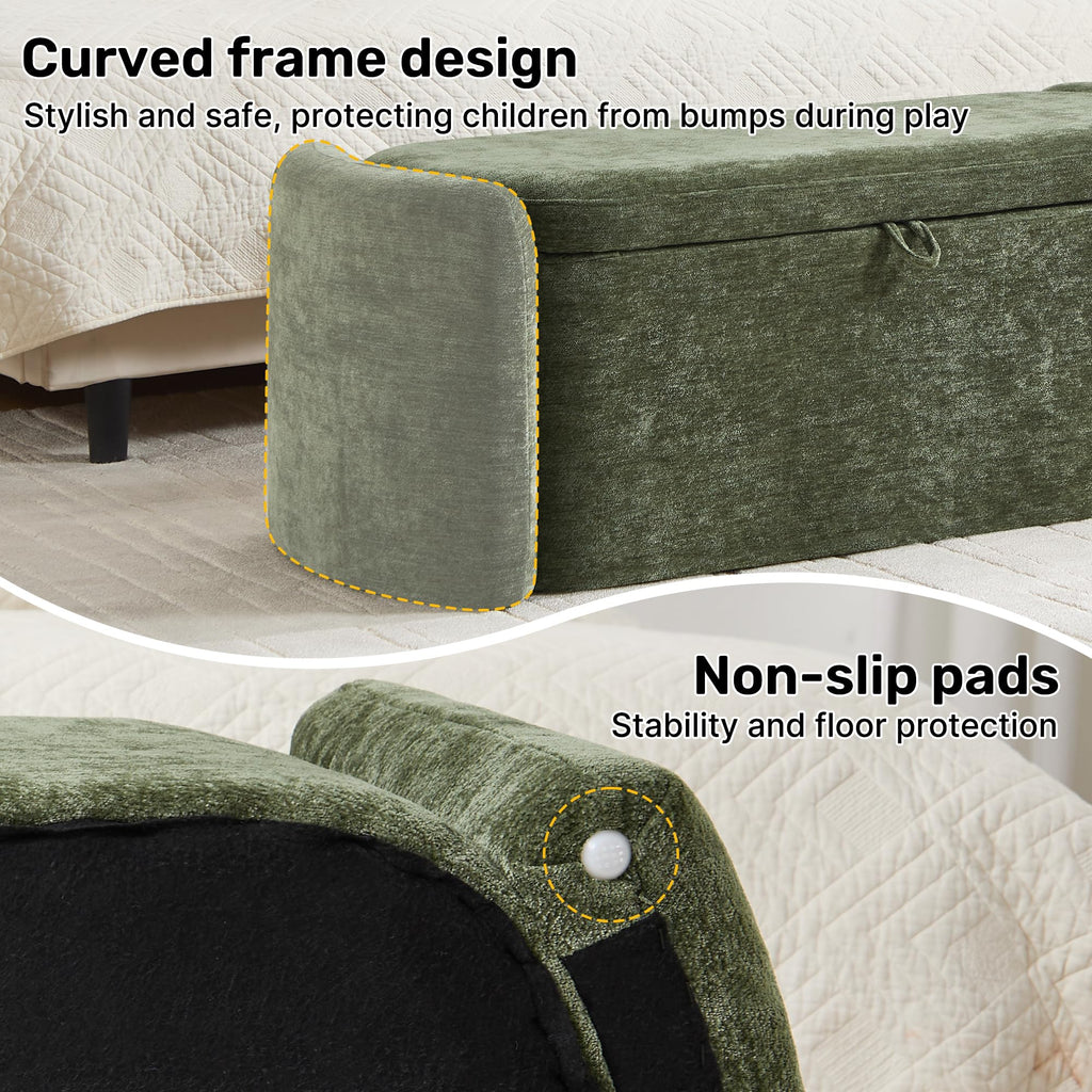 Green Chenille Upholstered Storage Ottoman Bench D664058
