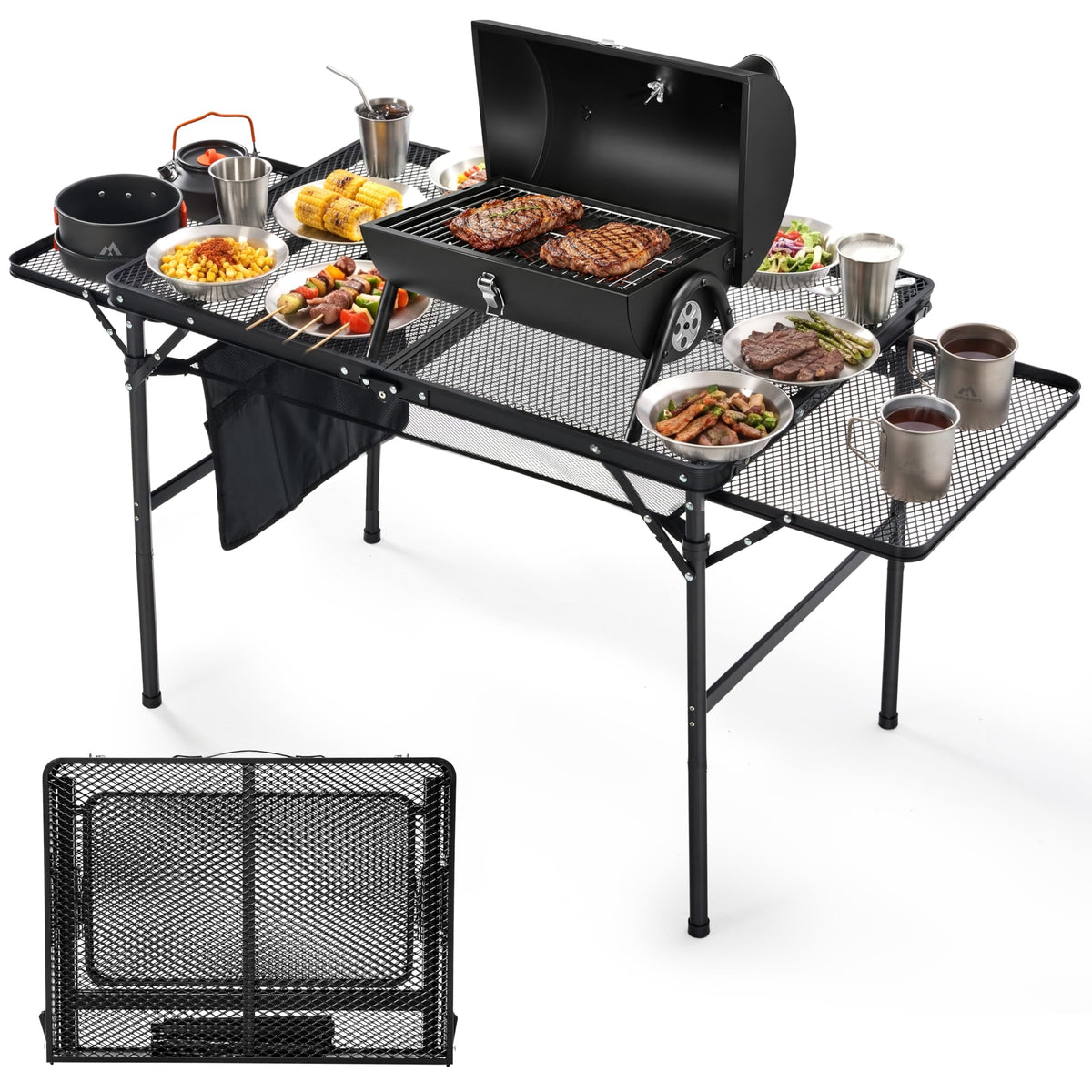 Folding Camping Table with 2 Wing Panels Q818