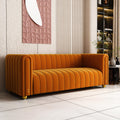 81" Orange Velvet Tufted Sofa 3 Seater with Metal Legs I4388