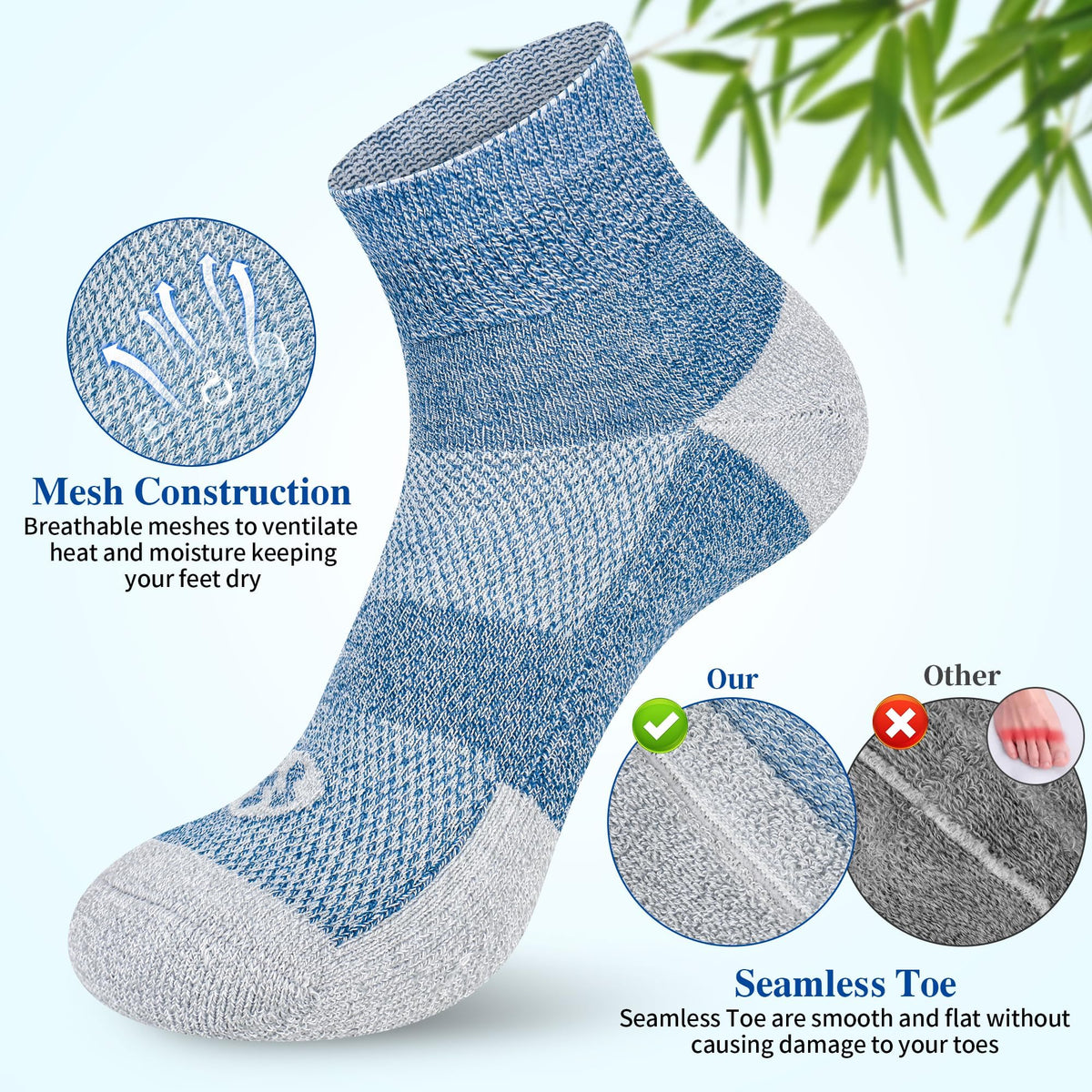 Diabetic Socks for Men, 10 Pairs Ankle & Low Cut Size 9-15 H766