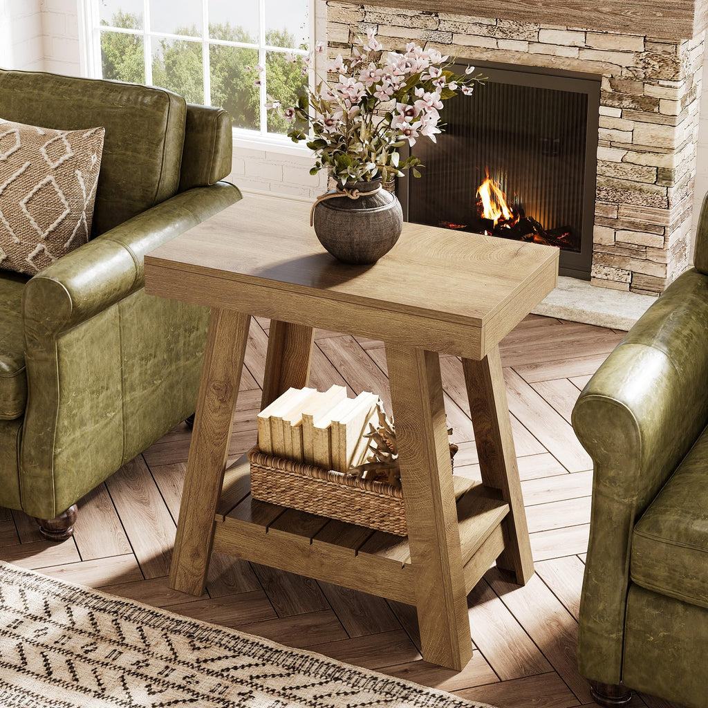 2-Tier Wooden End Table with Storage J6975