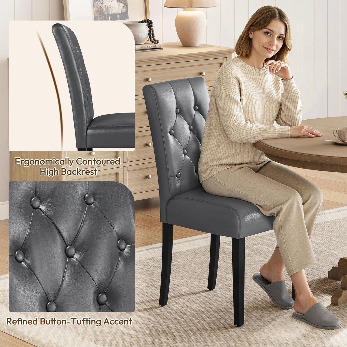 Dining Chairs Set of 2 Tufted Gray G803605
