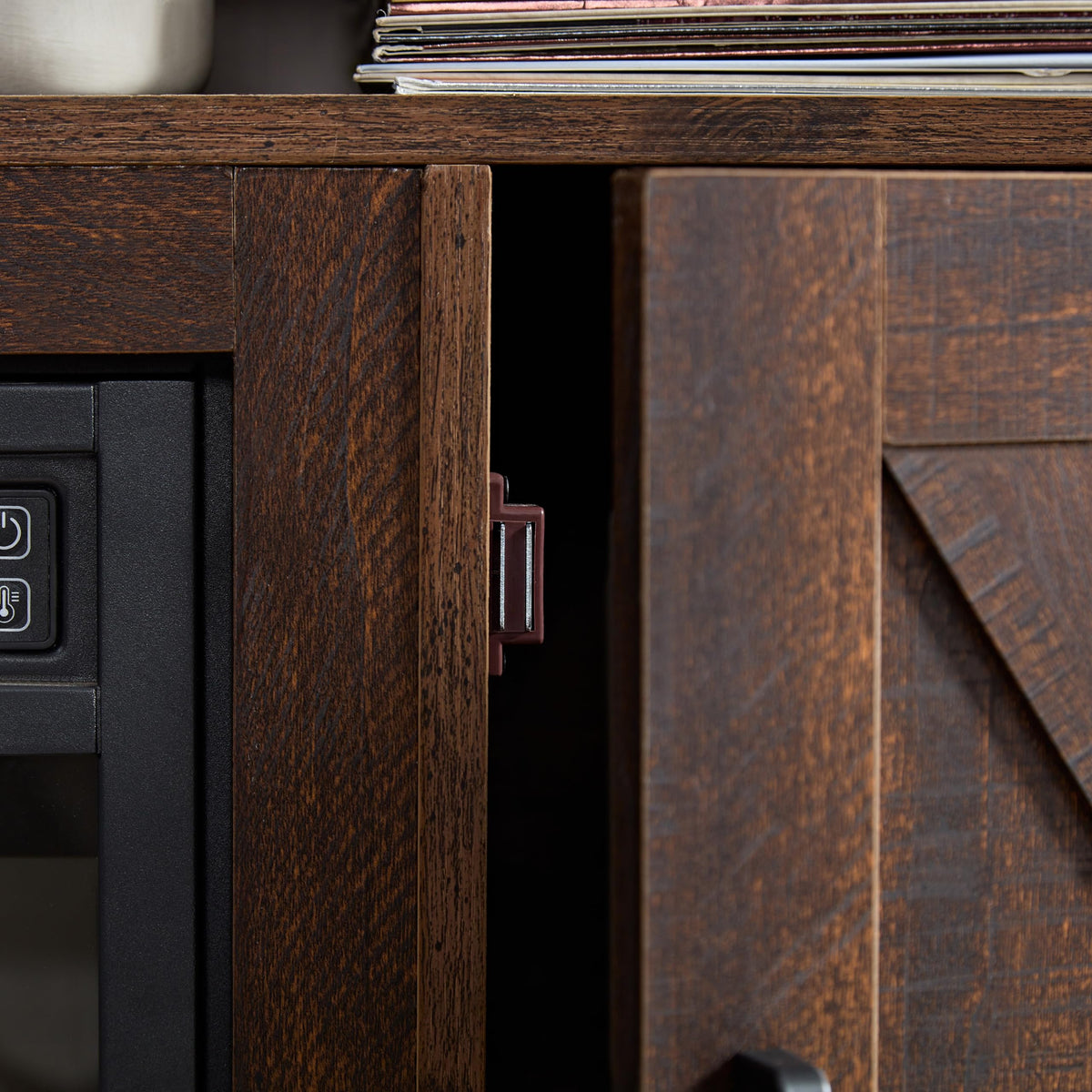 Farmhouse TV Media Stand with 18" Fireplace Insert and Cabinets, Espresso O541559