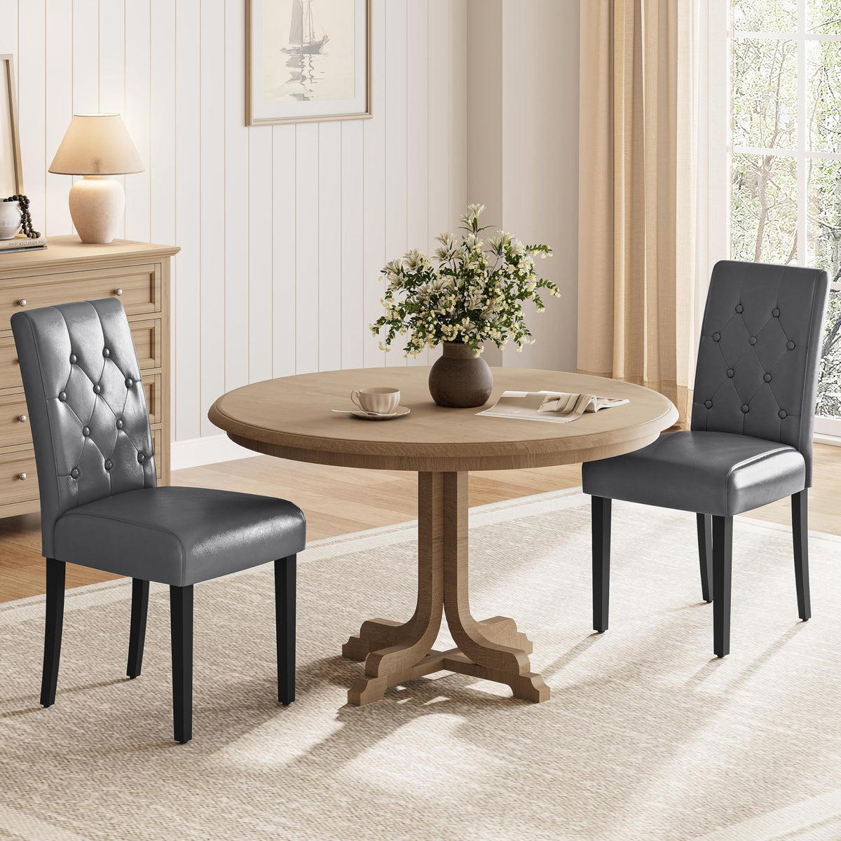 Dining Chairs Set of 2 Tufted Gray G803605