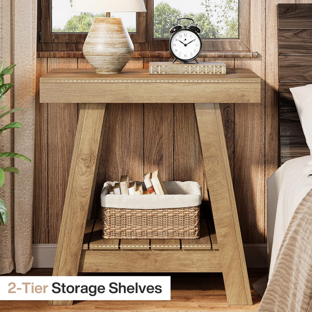 2-Tier Wooden End Table with Storage J6975