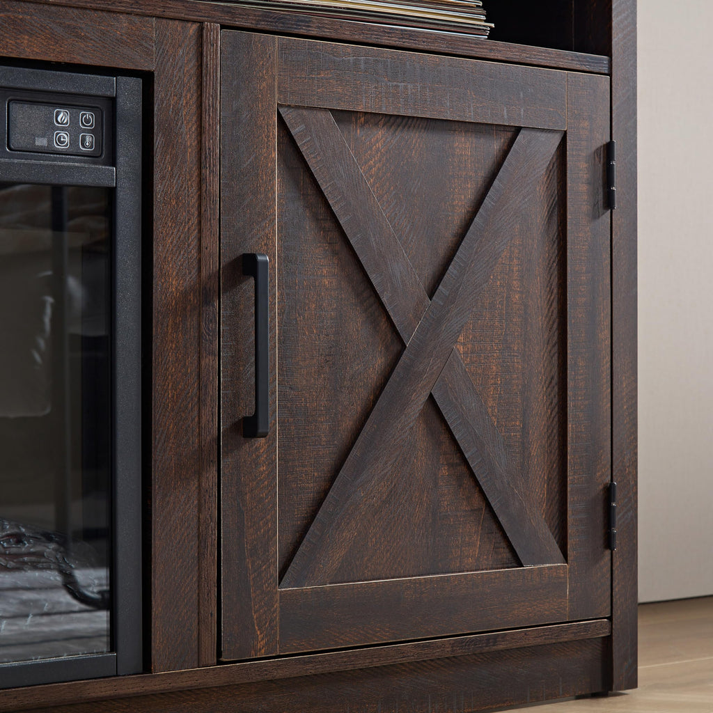 Farmhouse TV Media Stand with 18" Fireplace Insert and Cabinets, Espresso O541559