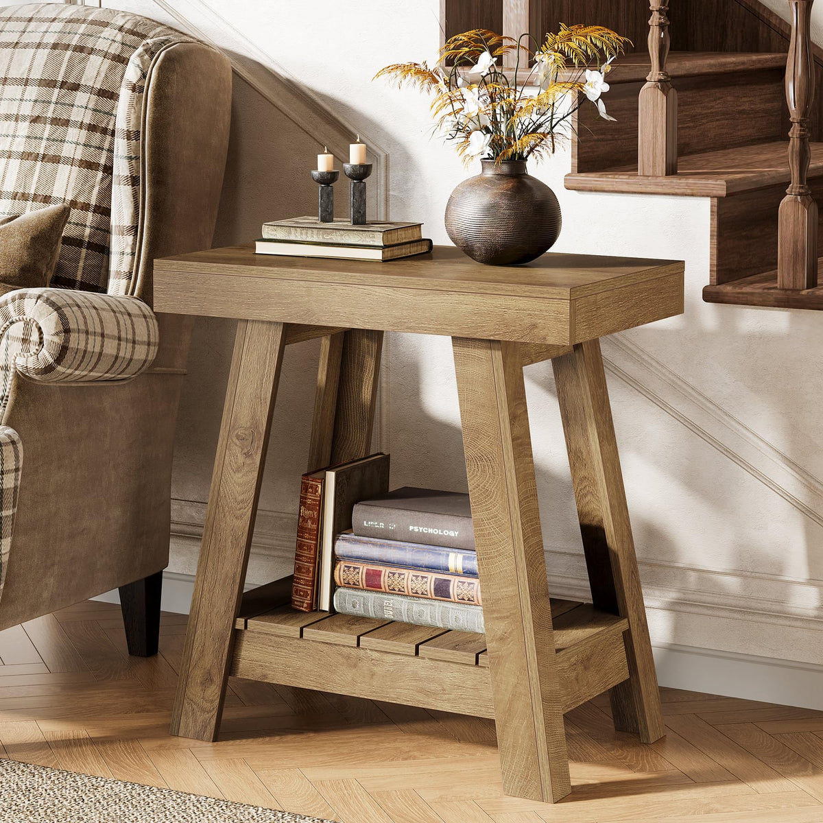 2-Tier Wooden End Table with Storage J6975